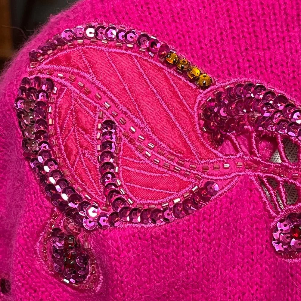 I.B. Diffusion Vintage Pink Embroidered Beaded Silk‎ Sweatshirt Sweater Size LG
